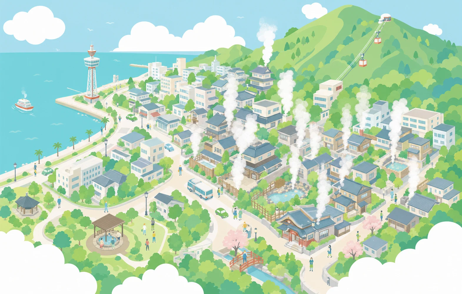 別府のまちと暮らしを描いたイラスト